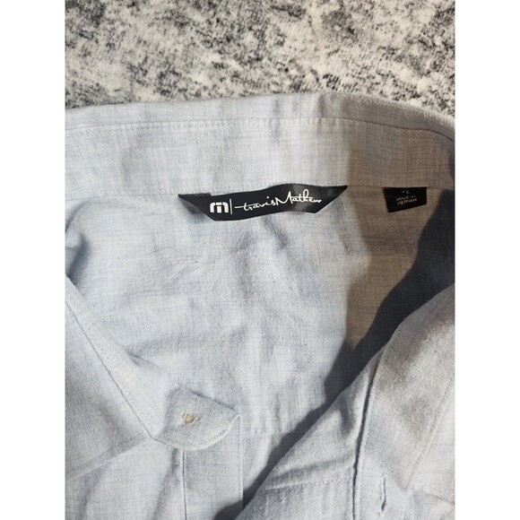 Travis Mathew Shirt XL Long Sleeve Button Up Light Blue Pockets Cotton - Picture 2 of 7